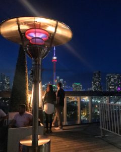 evenglo heater in outdoor patio with CN tower in background
