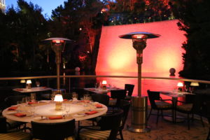 evenGLO heaters in outside patio in restaurant by the water
