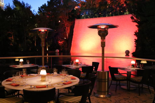 evenGLO heaters in outside patio in restaurant by the water